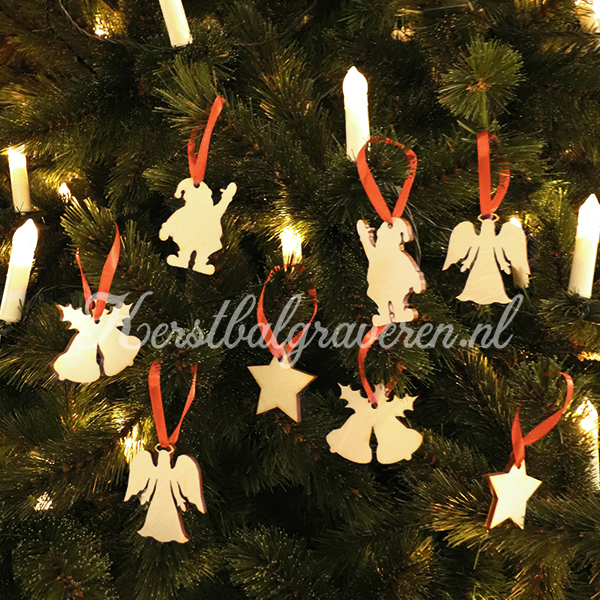 Houten kerst hangers set van 8 sfeer foto